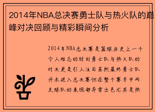 2014年NBA总决赛勇士队与热火队的巅峰对决回顾与精彩瞬间分析