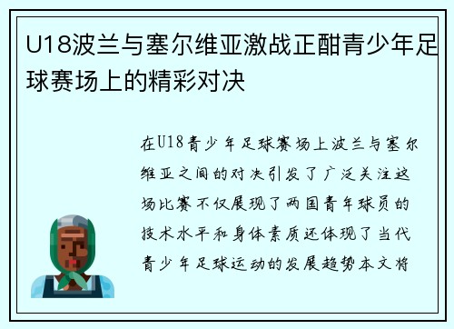 U18波兰与塞尔维亚激战正酣青少年足球赛场上的精彩对决