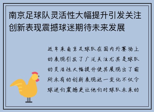 南京足球队灵活性大幅提升引发关注创新表现震撼球迷期待未来发展